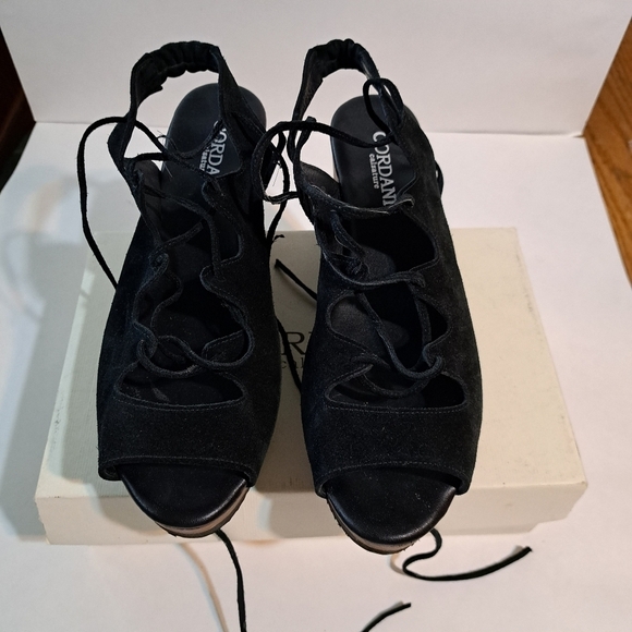 Cordani Calzature Milly Black Cord Lace Up Sling Back Platform Wedge 41 - Picture 1 of 8
